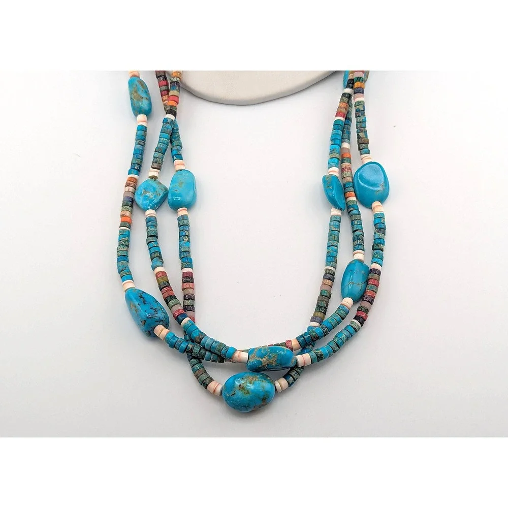 Vintage‎ Navajo Handmade Turquoise Necklace Silver Plated Beads